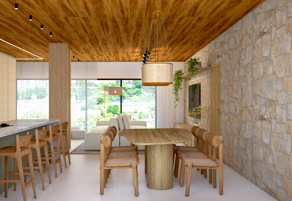 Sala e Cozinha integrados, com teto em vinílico. — vista 10