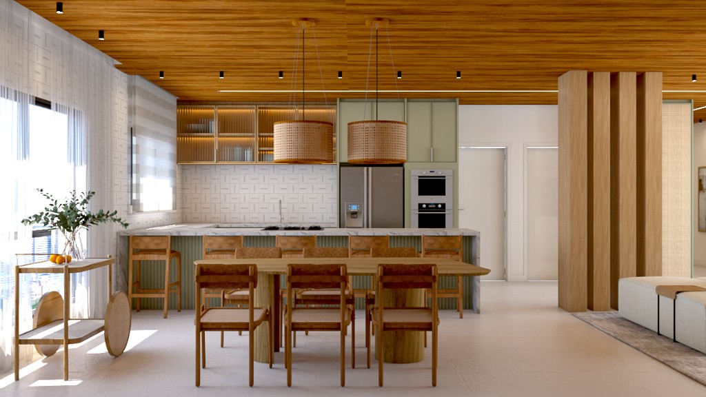 Sala e Cozinha integrados, com teto em vinílico. — vista 15